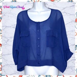Poetry Blue Y2K Sheer Button Up Lightweight Blouse Women’s Small